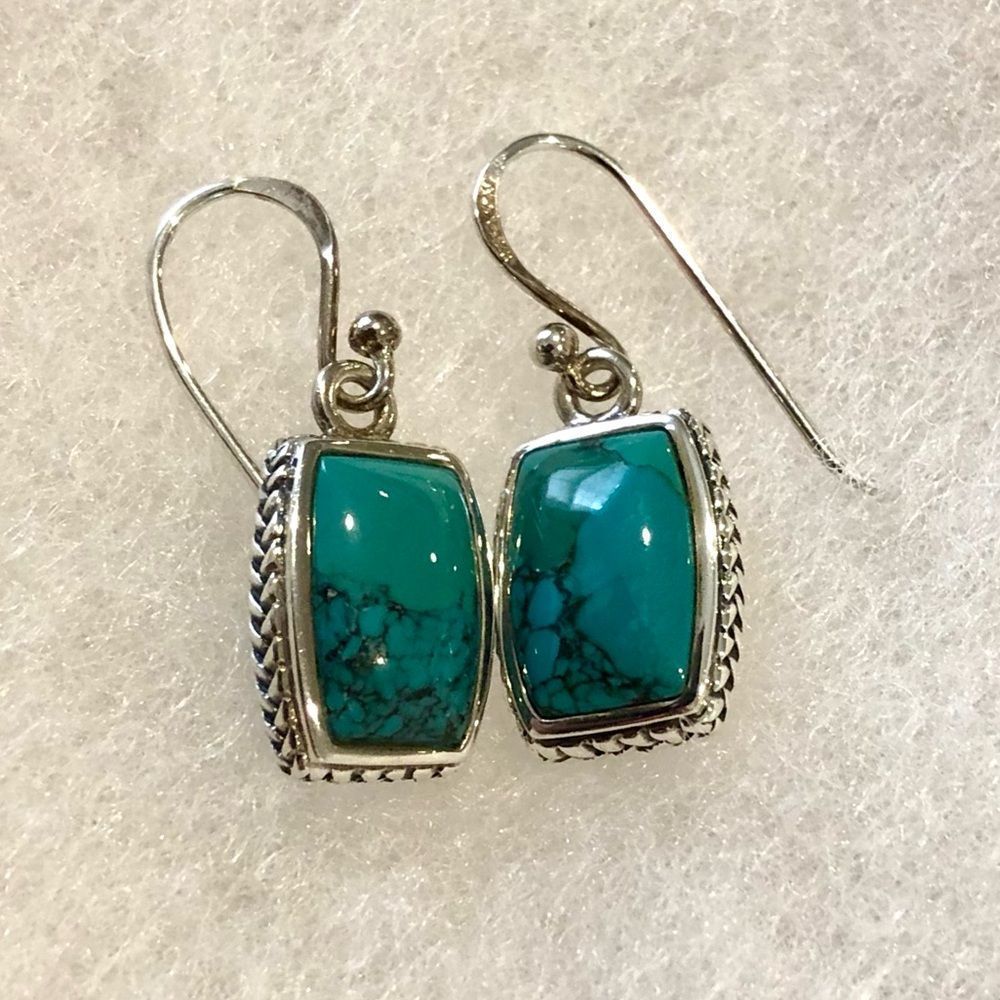 BARSE Turquoise Sterling Silver Rope Braid Framed Drop Earrings NWT